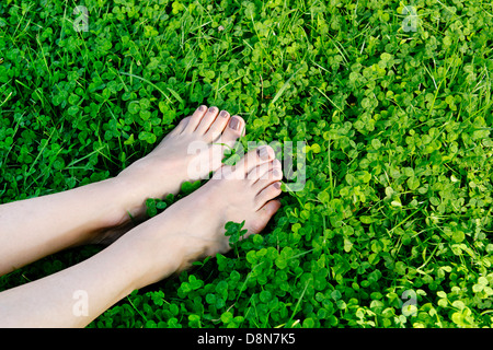 Füße auf einer Wiese Stockfoto