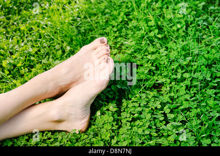 Füße auf einer Wiese Stockfoto