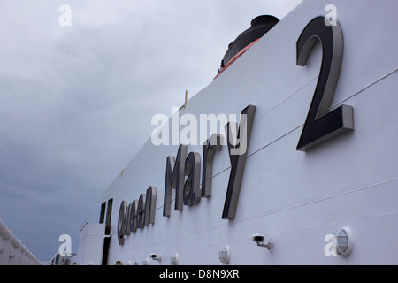 Details der Cunard Queen Mary 2 Ozeanriesen hautnah Stockfoto