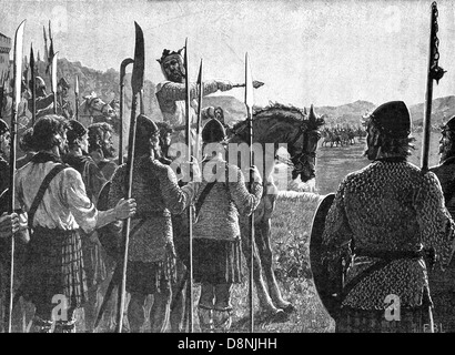 Robert the Bruce seine Truppen vor der Schlacht von Bannockburn überprüfen Stockfoto