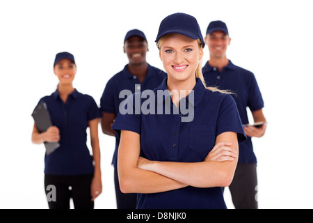 technische Service-Team auf weißem Hintergrund Stockfoto