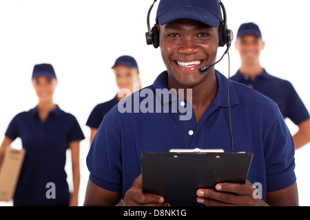 Afrikanische amerikanische männliche Kurier Dienst Dispatcher und team Stockfoto