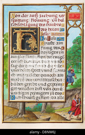 Simon Bening, Grenze lehrt werfen Steine auf David 1525-1530 Öl auf Leinwand. Tempera-Farben, Goldfarbe und Blattgold Stockfoto