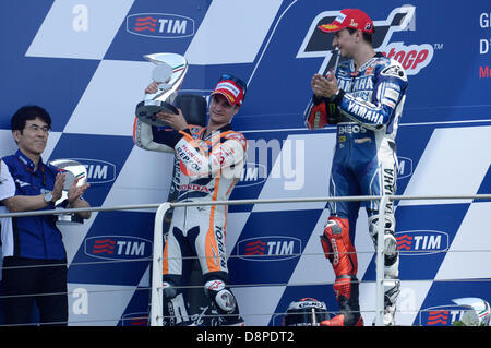 Mugello, Italien. 2. Juni 2013. Dani Pedrosa (Repsol Honda Team) 3. Platz der Moto GP Weltmeisterschaft aus dem Mugello-Rennstrecke. Bildnachweis: Gaetano Piazzolla/Alamy Live-Nachrichten Stockfoto