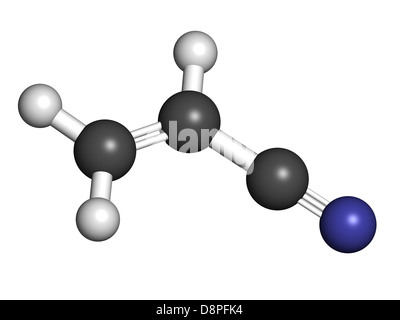 Acrylnitril-Molekül, Polyacrylnitril (PAN) und ABS-Kunststoff (Acrylnitril-Butadien-Styrol)-Baustein Stockfoto