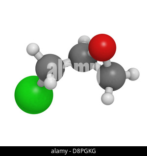 Epichlorhydrin (ECH) Epoxid-Harz-Baustein. Atome werden als Kugeln mit konventionellen Farbkodierung dargestellt. Stockfoto