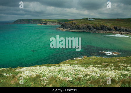 Poldhu Bucht in der Nähe von Pfosten, auf der Halbinsel Lizard, Cornwall Stockfoto