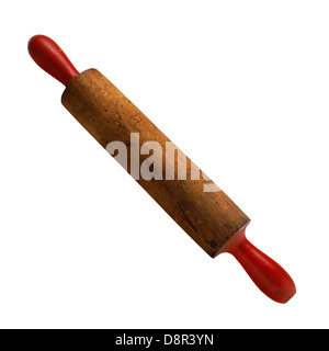 Hölzernen Nudelholz isoliert auf weiss Stockfoto