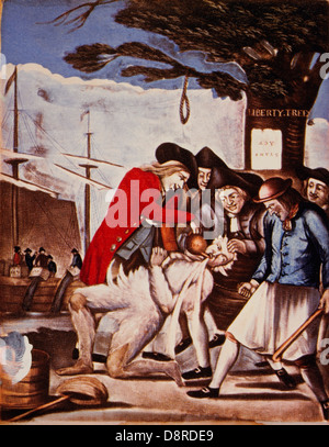 Die Bostonier Zahlung des Verbrauchsteuer-Mannes, oder Teeren und Federn, 1774 Stockfoto