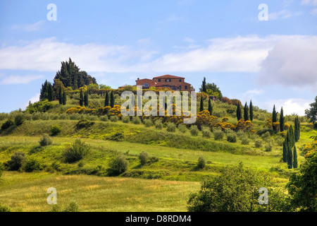 Bauernhaus auf einem Hügel in der Toskana, in der Nähe von Chiusi, Italien Stockfoto