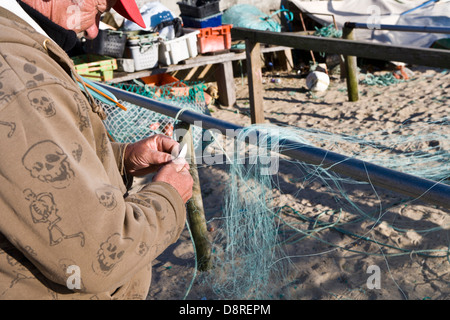 Net, Aguda Strand Vila Nova De Gaia Portugal Befestigung Fischer Stockfoto