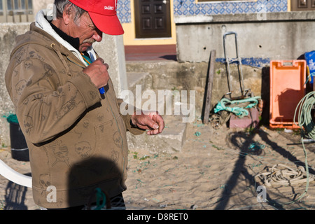 Net, Aguda Strand Vila Nova De Gaia Portugal Befestigung Fischer Stockfoto