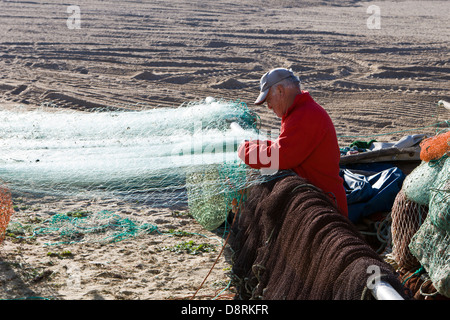 Net, Aguda Strand Vila Nova De Gaia Portugal Befestigung Fischer Stockfoto