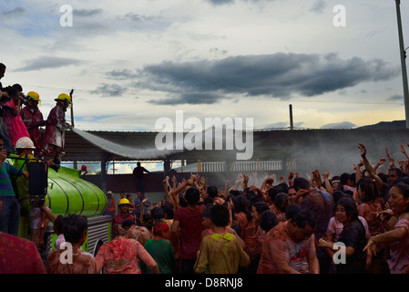 Kolumbianische Festival Tomatina inspiriert, von Burgos in Spanien, Sutamarchan, Boyacá, Kolumbien, Südamerika Stockfoto