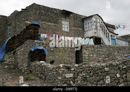 Steinhäuser des Hirten Berg Dorf Xinaliq, Aserbaidschan, Kaukasus Stockfoto