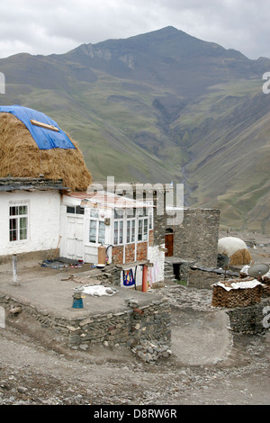 Steinhäuser des Hirten Berg Dorf Xinaliq, Aserbaidschan, Kaukasus Stockfoto