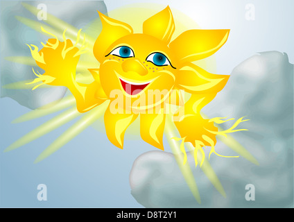 Sonne und Wolken. Sonne aus den Wolken spähen heraus Stockfoto