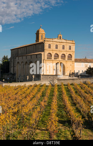 Notre Dame de Grace und Weinberg, Gignac, Hérault, Languedoc Roussillon, Frankreich Stockfoto