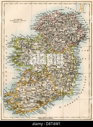 Karte von Irland, Eire, 1870. Farblithographie Stockfoto