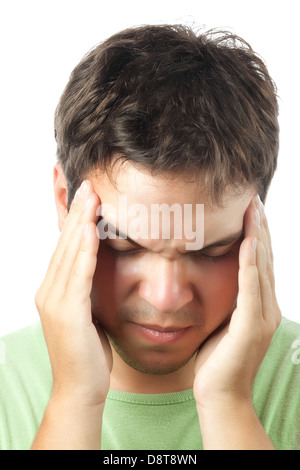 junge Mann leidet unter Kopfschmerzen isoliert Stockfoto