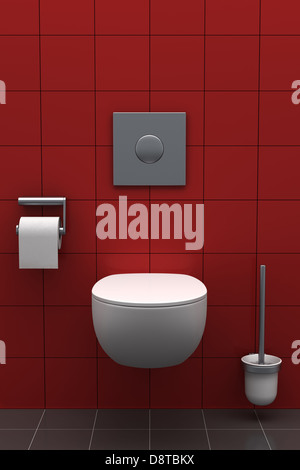 moderne Toilette mit roten Ziegeln an Wand Stockfoto