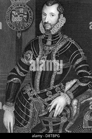 WALTER DEVEREUX Ist Earl of Essex (1541-1576) englischen Soldaten kämpften in Irland und bestellt die Massaker von Rathlin Island Stockfoto