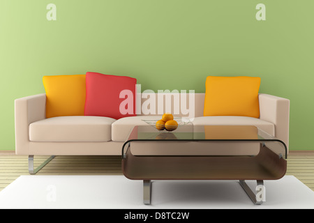 modernes Interieur mit Beige Sofa und Tisch Stockfoto