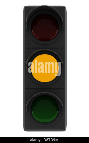 gelbe Ampel isoliert auf weiss Stockfoto