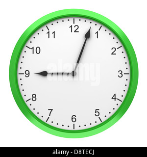 grüne Runde Wanduhr isoliert auf weiss Stockfoto