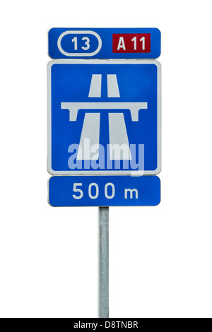 Ein Schnitt aus ein Schild zeigt eine auf kommenden autoroute Stockfoto