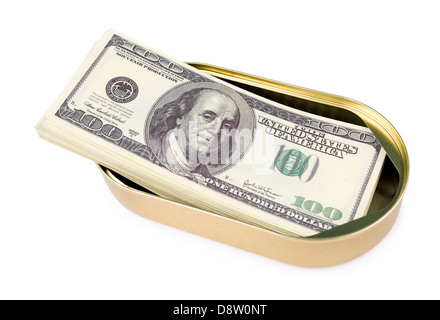 Stapel von US-Dollar in Dose Stockfoto