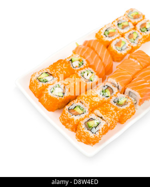 Sushi und Brötchen, Schneidepfad Stockfoto