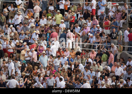 Menschen in der Menge bei einem Stierkampf in der römischen Arena, Arles, Frankreich Stockfoto