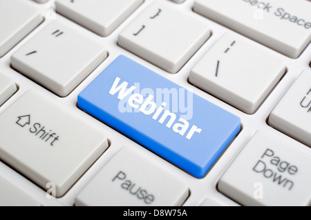 Webinar auf Tastatur Stockfoto