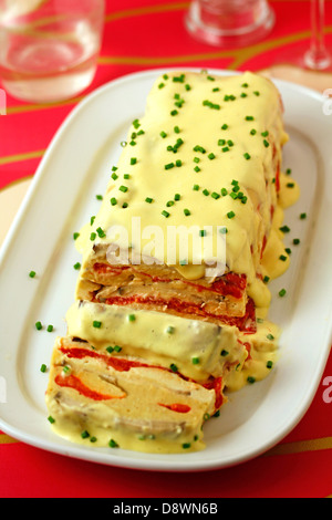 Aubergine und Paprika Terrine. Rezept erhältlich Stockfoto