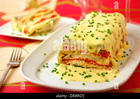 Aubergine und Paprika Terrine. Rezept erhältlich Stockfoto