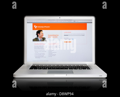 Laptopbildschirm, University of Phoenix-Webseite Stockfoto