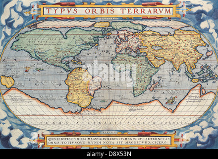 Antike Landkarte von der Welt von Abraham Ortelius c 1570 Stockfoto