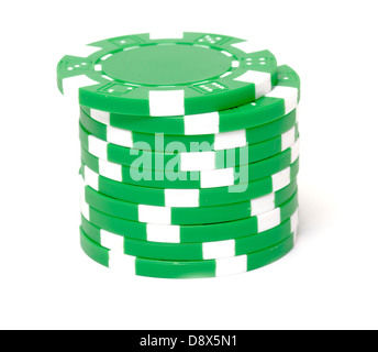 Poker-Chips auf weißem Hintergrund Stockfoto