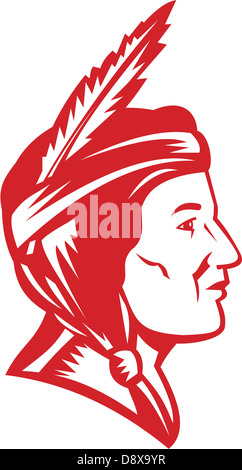 Abbildung einer native american indian Squaw Frau Seitenansicht in Retro-Holzschnitt Stil gestaltet, im inneren Kreis Stockfoto