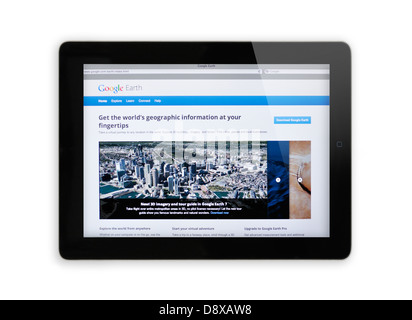 iPad-Bildschirm zeigt Google Earth-Web Site Stockfoto