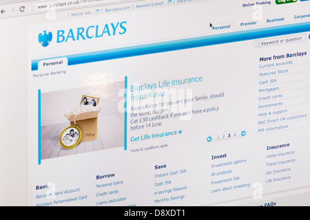 Barclays Online Banking-Website oder Web-Seite auf einem Laptop-Bildschirm oder Computer-monitor Stockfoto