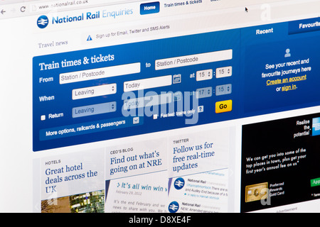 National Rail Ticket Anfragen Website oder Web-Seite auf einem Laptop-Bildschirm oder Computer-monitor Stockfoto