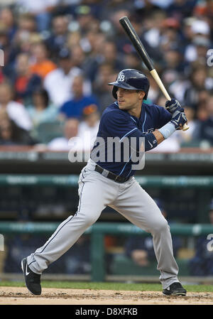 Detroit, Michigan, USA. 5. Juni 2013. Tampa Bay Rays Outfielder Sam Fuld (5) at bat während MLB Spielaktion zwischen den Tampa Bay Rays und die Detroit Tigers im Comerica Park in Detroit, Michigan. Die Strahlen besiegten die Tigers 3: 0. Bildnachweis: Cal Sport Media/Alamy Live-Nachrichten Stockfoto