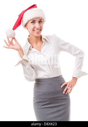 junge Frau in Bürokleidung. Die Figur ist isoliert auf einem weißen Hintergrund mit den Beschneidungspfad Stockfoto