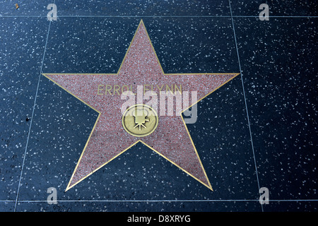 Terrazzo-Stern für Künstler Errol Flynn, Kategorie Film, Trommeln of Fame, Hollywood Boulevard, Hollywood, Los Angeles, Kalifornien, Stockfoto