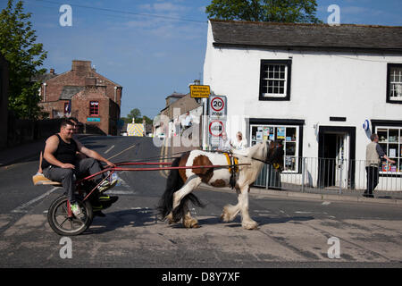 Appleby, Cumbria, Großbritannien. 6. Juni, 2013. Übersicht Pferde im Zentrum der Stadt an der Appleby Horse Fair in Cumbria. Die Messe ist eine jährliche Zusammenkunft der Sinti und Roma und der Fahrenden, der auf die erste Woche im Juni stattfindet, und hat seit der Herrschaft von James II, der eine Royal Charter im Jahr 1685 eine Horse Fair" in der Nähe des Flusses Eden" stattgefunden. Stockfoto