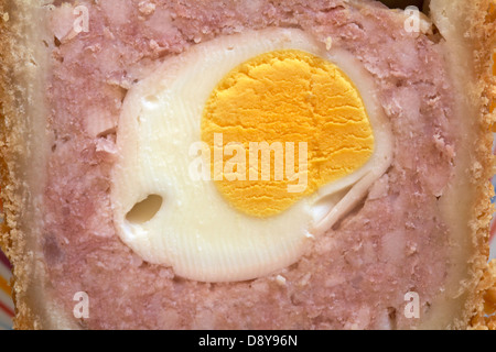 Stück Schweinekuchen mit Ei in Nahaufnahme Stockfoto