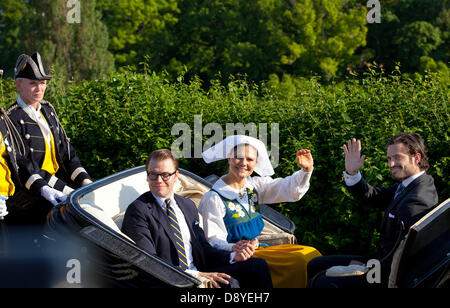 Stockholm, Schweden. 6. Juni, Kronprinzessin Victoria und Prinz Daniel, Prinz Carl die schwedischen Nationalfeiertag feiern, 2013.Swedish wit ein Konzert in Skansen in Stockholm, Schweden, 6. Juni 2013. Foto: Albert Nieboer/RPE Niederlande Stockfoto