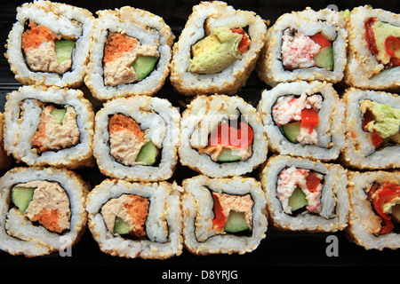 Sushi - verschiedene Füllungen Stockfoto